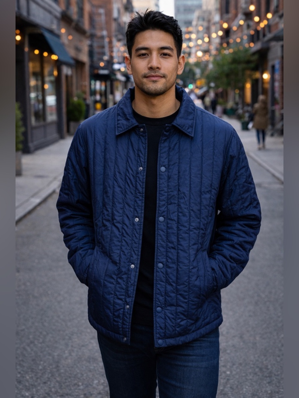 VRST NWT SZ M MEN’S navy blue quilted shirt jacket water repellent, bust 46”